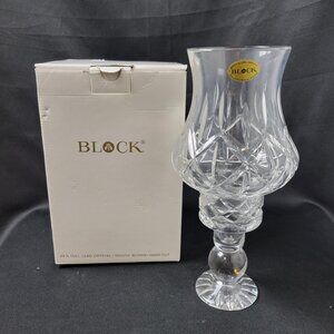 Block Crystal Olympic Footed 2 pc Hurricane Lamp Candleholder Hand Cut 11 5/8"